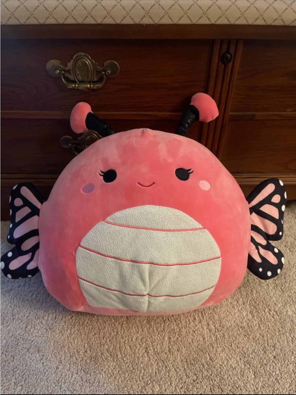 Squishmallows Pink Butterfly Plush Pillow with Black Accent Wings